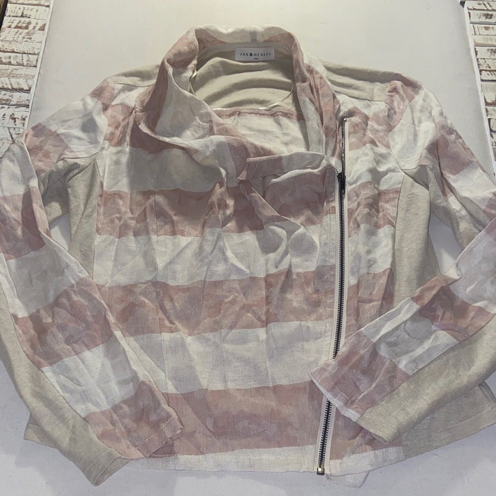 Jax & Henley  linen and cotton Blush & Cream Striped Blazer small